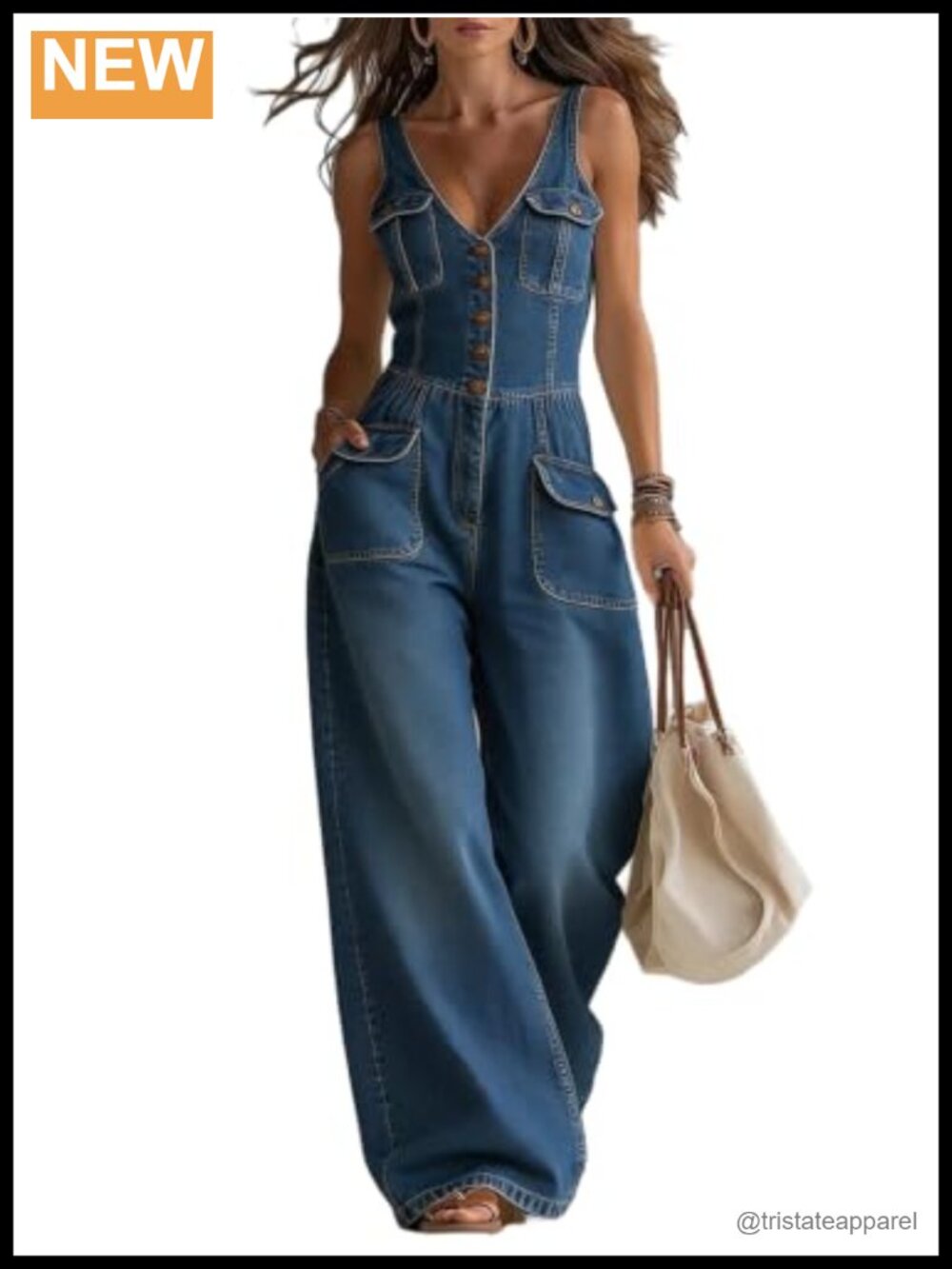 Sleeveless V Neck Button Front Wide Leg Jumpsuit Casual Outfit